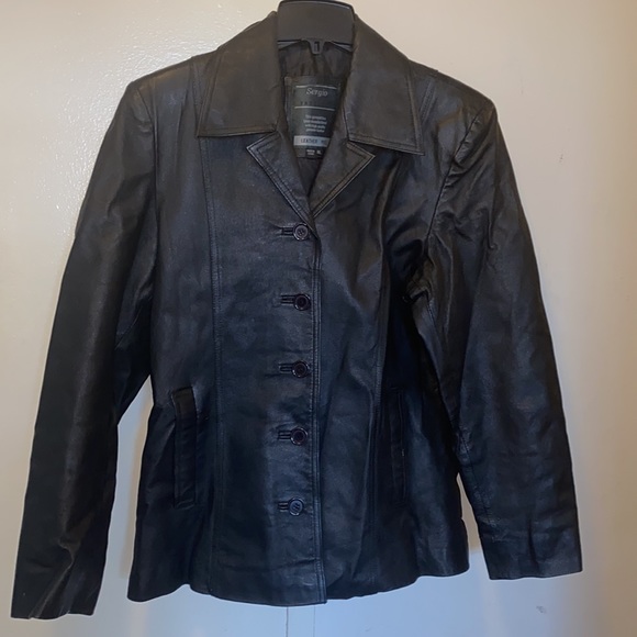 Sergio Vadducci Black Leather Coat - Picture 1 of 8